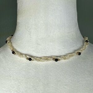 Vtg 14K Yellow Gold 3mm Beads 2mm Freshwater Pearl Onyx Bead 3 Strand Necklace
